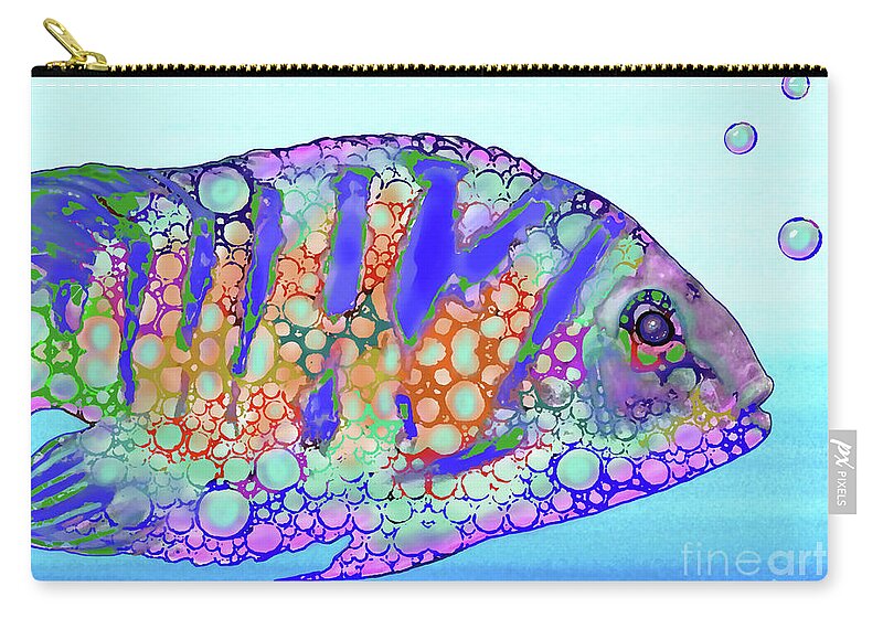 Fish Zip Pouch featuring the mixed media Strange Fish Design 183 by Lucie Dumas