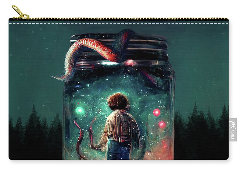 Stranger Things Zip Pouch featuring the digital art Stranger in a Jar by Nikki Marie Smith