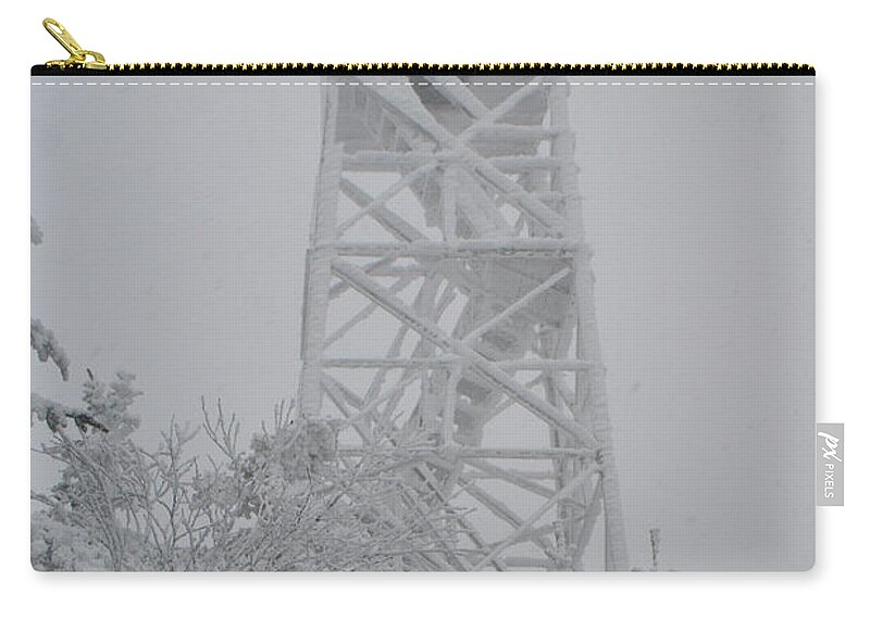Stratton Mountain Fire Tower Incased In Snow Zip Pouch featuring the photograph Stratton Mountain Fire Tower Incased in Snow by Raymond Salani III