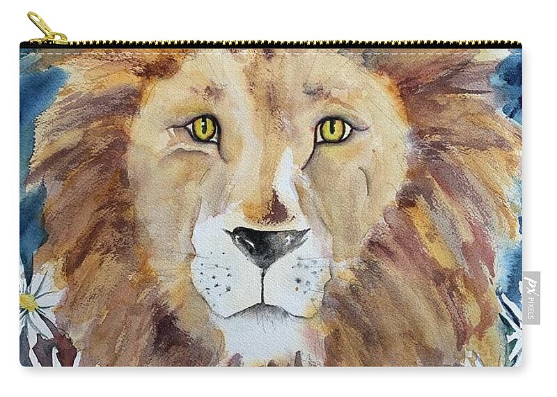 Lion Zip Pouch featuring the painting Strength by Liana Yarckin