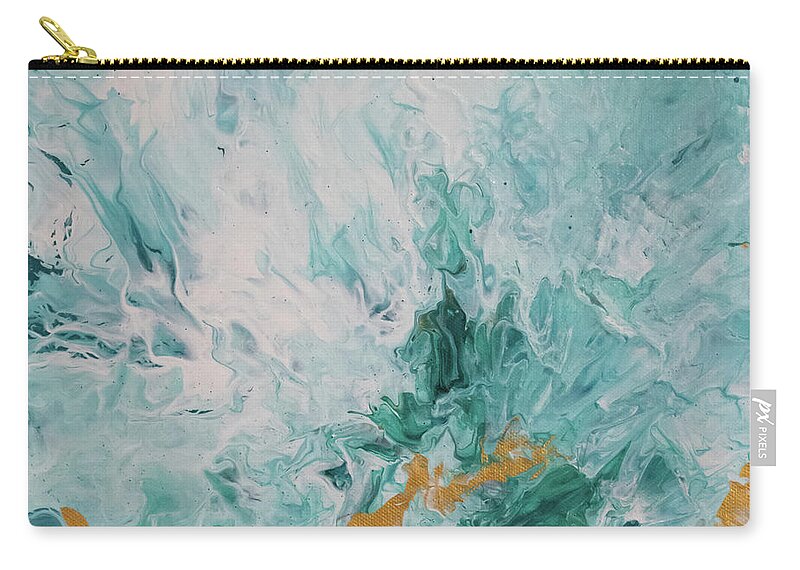 Green Zip Pouch featuring the mixed media Stretch of Gold by Aimee Bruno