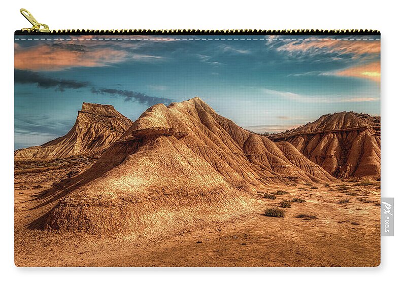 Bardenas Zip Pouch featuring the photograph Stroke Peak - Bardenas Reales by Micah Offman