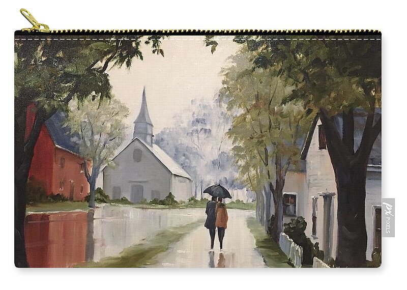 Rain Zip Pouch featuring the painting Strolling on a Rainy Day by Judy Rixom