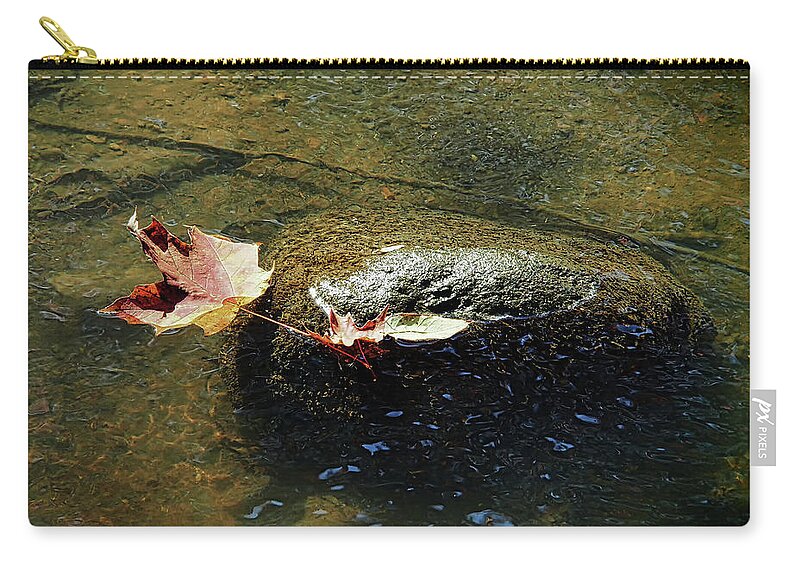Leaves Zip Pouch featuring the photograph Stuck on a Rock by Scott Olsen