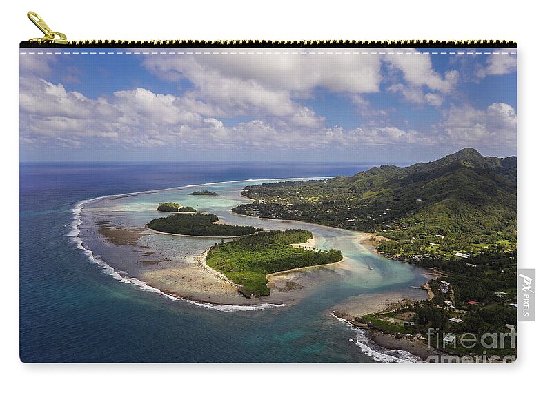Muri Beach Zip Pouch featuring the photograph Stunning aerial view fo the Muri beach and lagoon, a famous vaca by Didier Marti