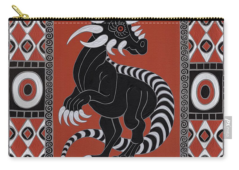 Dinosaur Zip Pouch featuring the painting Stygimoloch. Geometric Pattern by Amy E Fraser