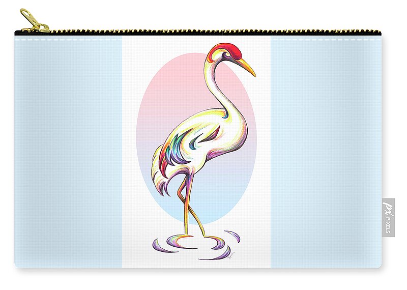 Crane Zip Pouch featuring the drawing Stylized Crane by Sipporah Art and Illustration