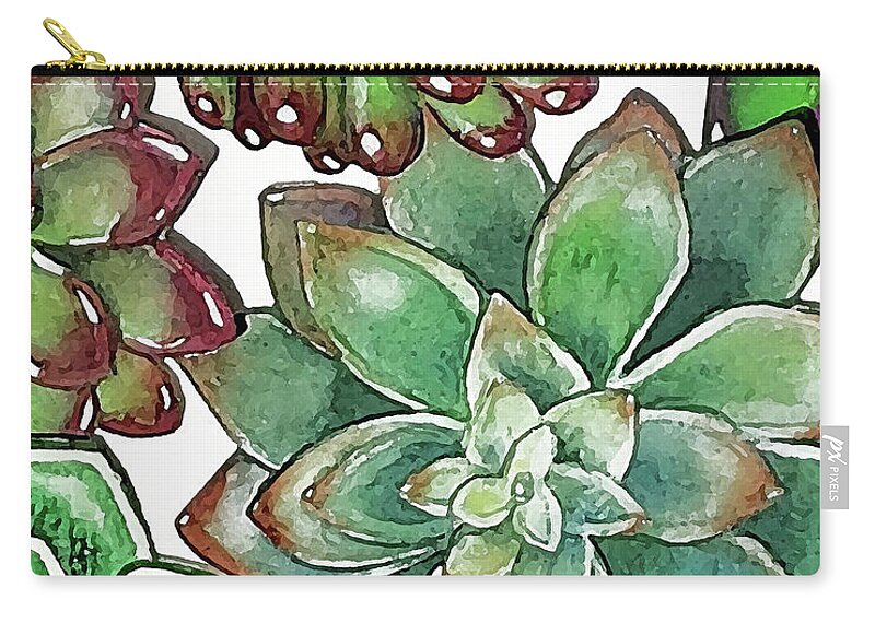 Succulent Zip Pouch featuring the painting Succulent Plants On White Wall Contemporary Garden Design X by Irina Sztukowski