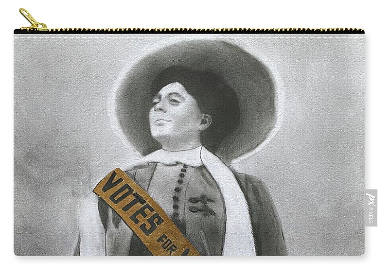 #charcoaldrawing #charcoalpencil #pencildrawing #suffragette #pencilsketch #drawingsketch #votesforwomen #suffrage #votesforwomen #womenart Zip Pouch featuring the drawing Suffragette by Nadija Armusik