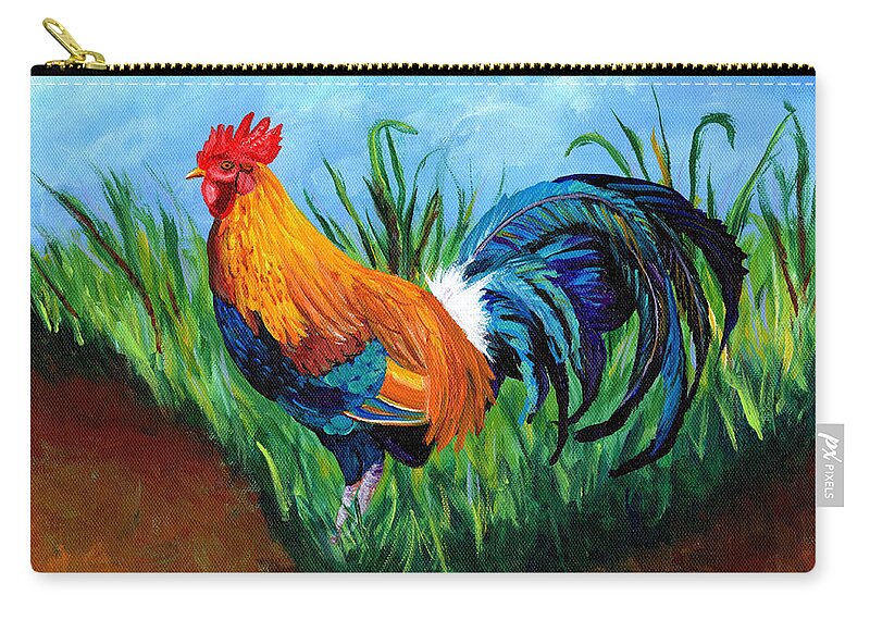 Rooster Painting Zip Pouch featuring the painting Sugar Cane Rooster by Marionette Taboniar