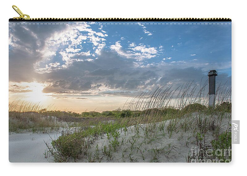 Sullivan's Island Lighthouse Zip Pouch featuring the photograph Sullivan's Island Lighthouse - Coastal Dunes by Dale Powell