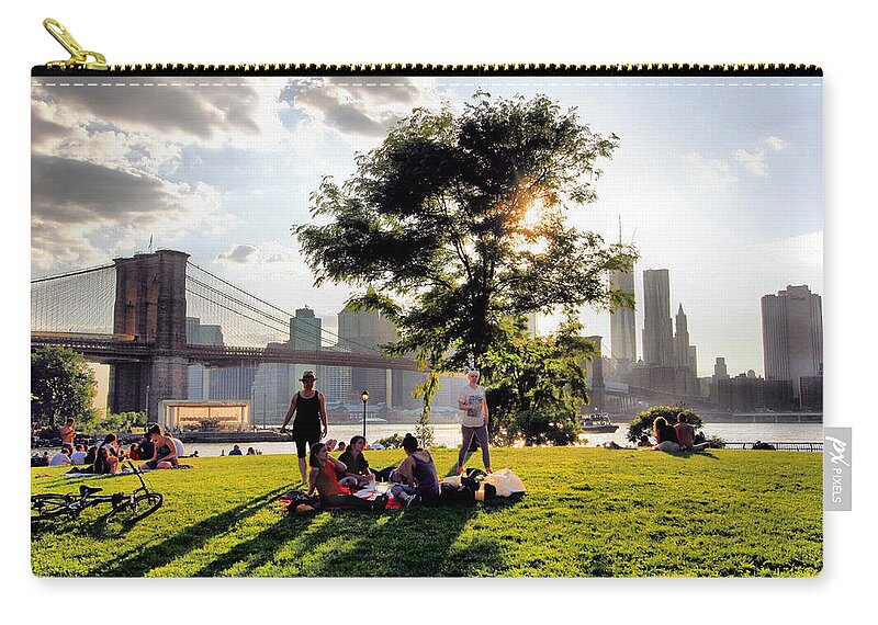 Brooklyn Bridge Carry-all Pouch featuring the photograph Summer Afternoon by the Brooklyn Bridge - A New York Impression by Steve Ember