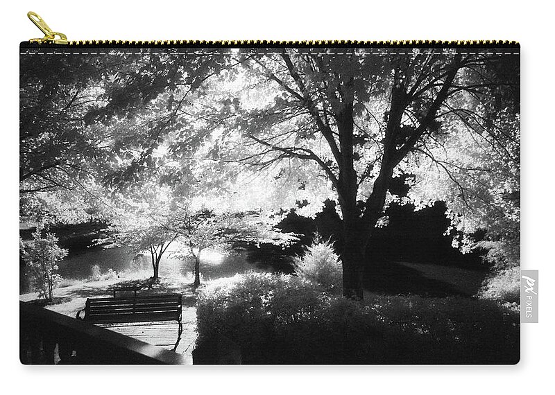Infrared Black And White Carry-all Pouch featuring the photograph Summer at Quiet Waters No.7 - Infrared Black and White Film Photograph by Steve Ember
