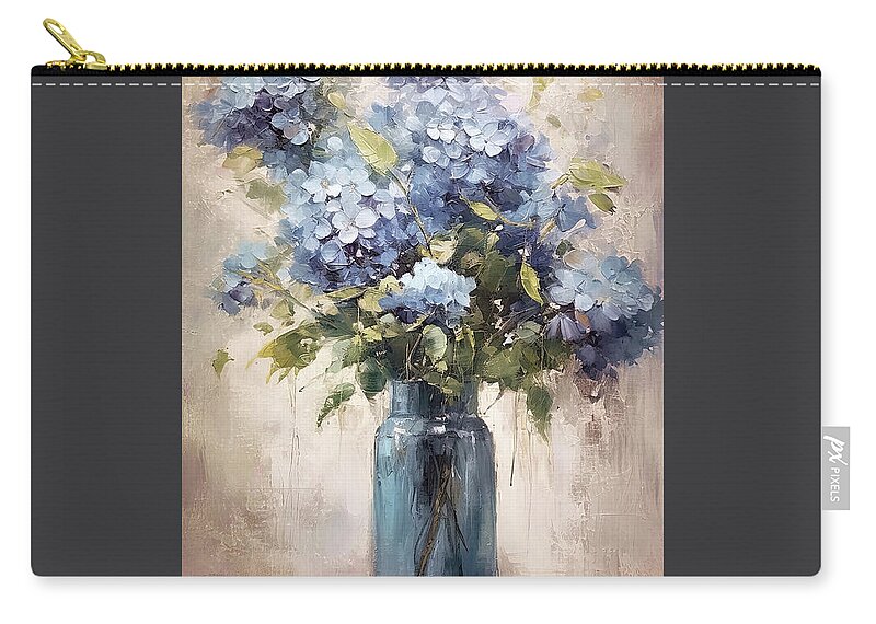 Blue Hydrangea Zip Pouch featuring the painting Summer Blue Hydranges by Tina LeCour