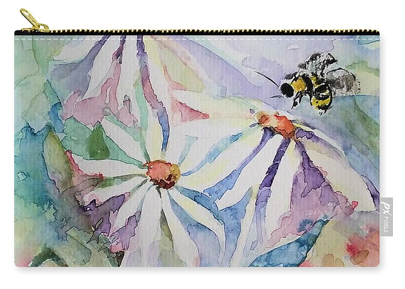 Summer Flowers Zip Pouch featuring the painting Summer Buzz by Laurie Samara-Schlageter
