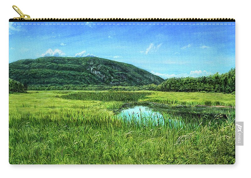 Champlain Mountain Zip Pouch featuring the painting Summer in Acadia by Shana Rowe Jackson