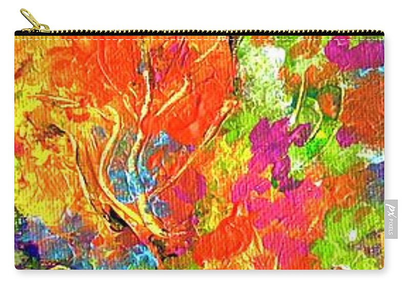 Red And Orange Flowers Long Size Landscape Fire Element. Zip Pouch featuring the painting Summer magic 1. by Caroline Patrick