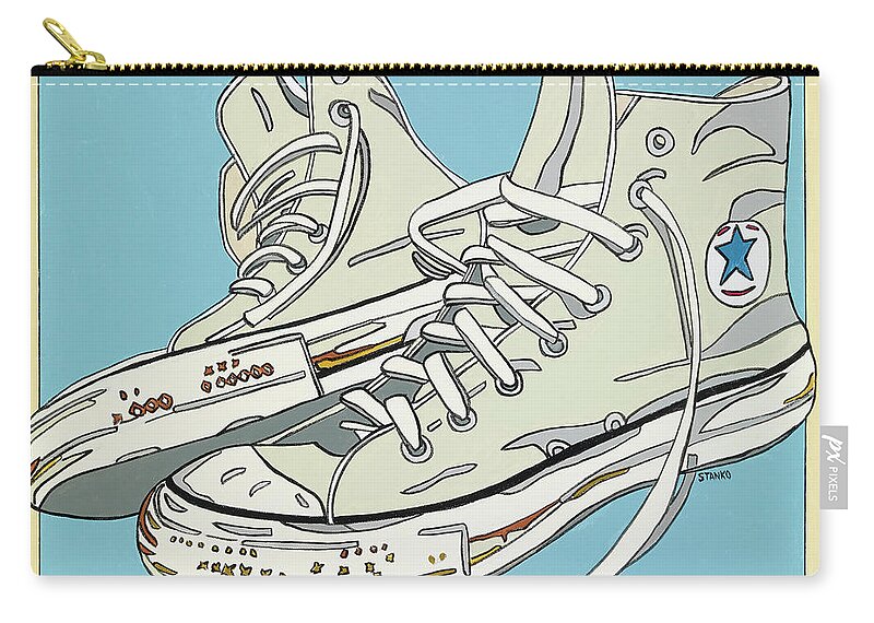 Sneakers High Tops Zip Pouch featuring the painting Summer Sneakers by Mike Stanko