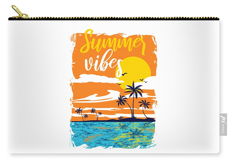 Colorful Zip Pouch featuring the digital art Summer Vibes Tropical Sunset Palm Trees by Jacob Zelazny