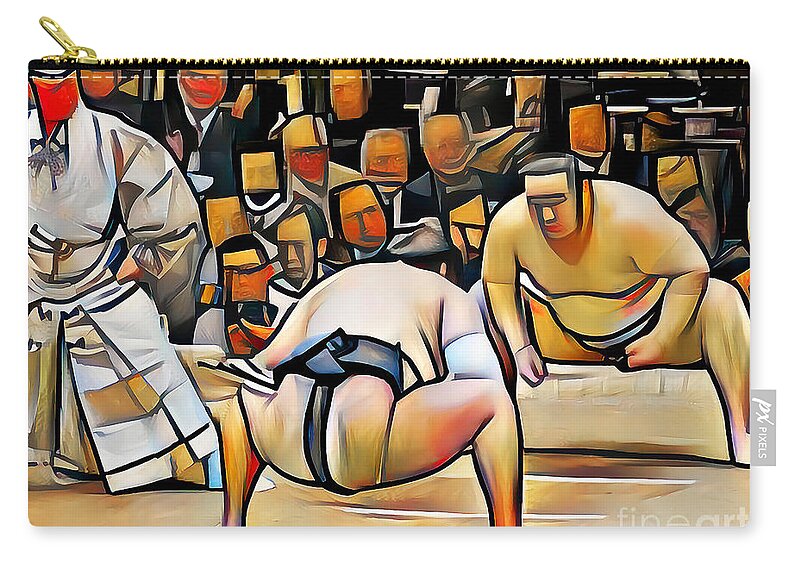Wingsdomain Zip Pouch featuring the photograph Sumo Wrestling in Vibrant Contemporary Cubism Colors 20200726v1 by Wingsdomain Art and Photography