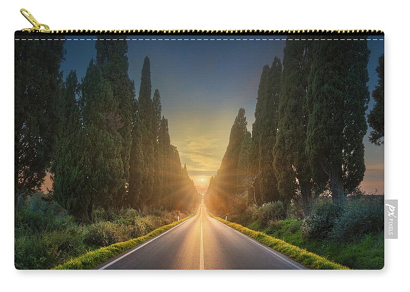 Bolgheri Zip Pouch featuring the photograph Sun in the Middle in Bolgheri Boulevard by Stefano Orazzini