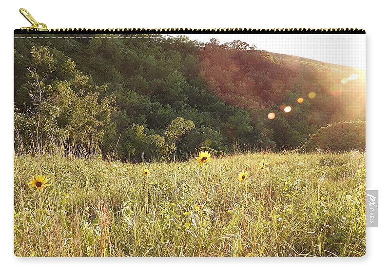 Sunflowers Zip Pouch featuring the photograph Sunburst Sunflowers by Amanda R Wright