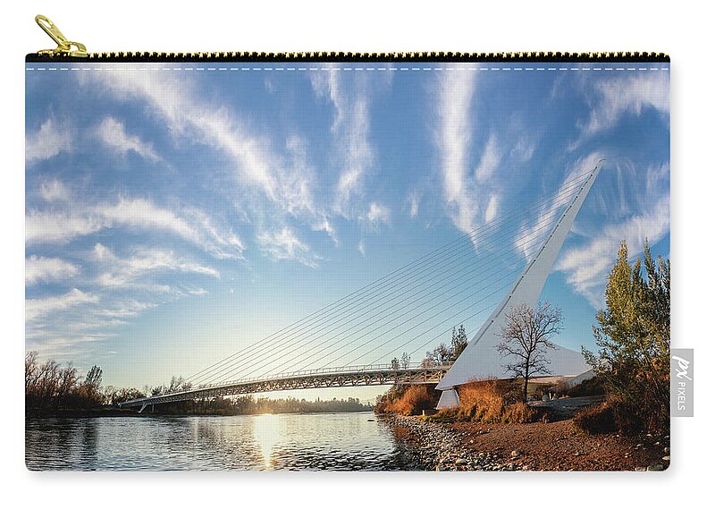 Sundial Bridge Zip Pouch featuring the photograph Sundial Bridge at Sunset by Gary Geddes