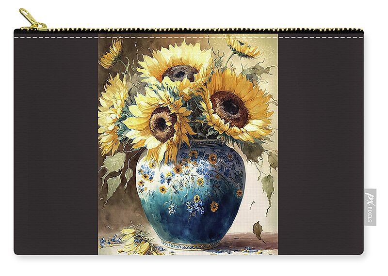 Sunflowers Zip Pouch featuring the painting Sunflower Bouquet by Tina LeCour