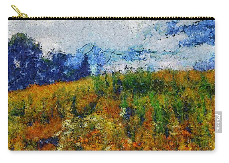 Sunflower Carry-all Pouch featuring the mixed media Sunflower Hill by Christopher Reed