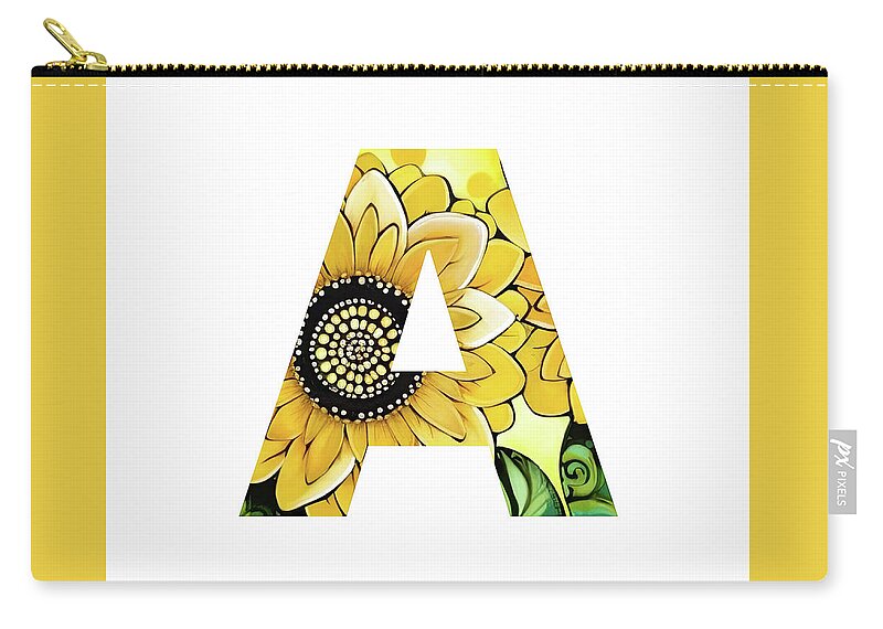 Letter A Zip Pouch featuring the digital art Alphabet Letter A Sunflower by Tina LeCour