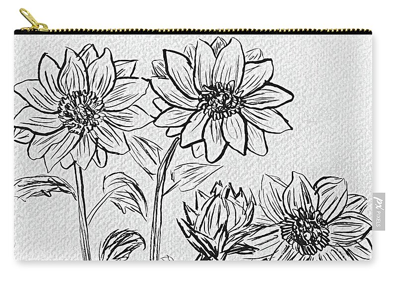 Sunflowers Zip Pouch featuring the drawing Sunflower Sketch by Lisa Neuman