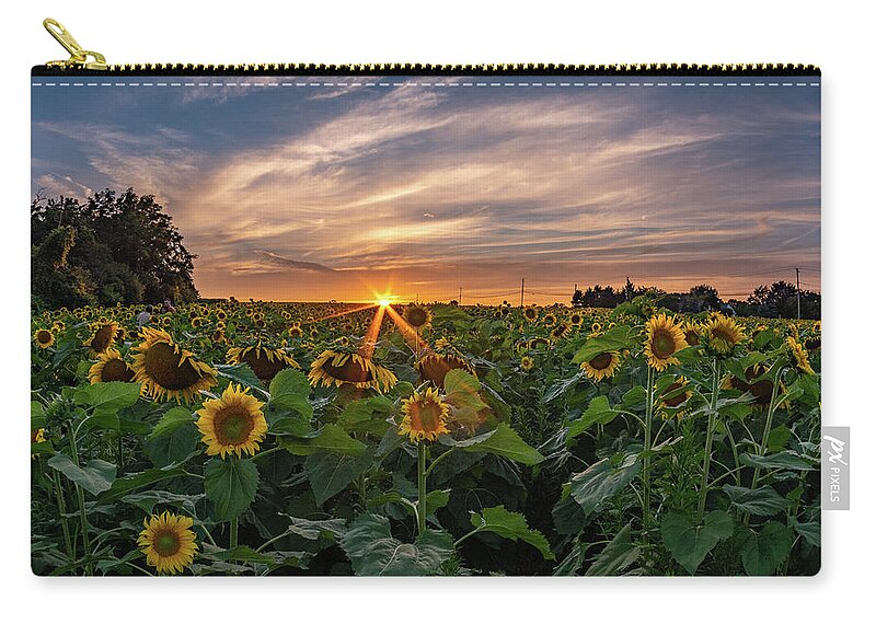 Sunflowers Zip Pouch featuring the photograph Sunflowers at Sunset by Mary Courtney