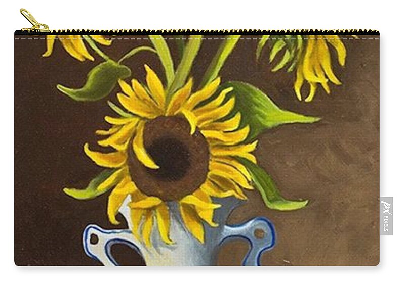 Sunflowers Zip Pouch featuring the painting Sunflowers in a Blue and White Vase by Madeline Lovallo
