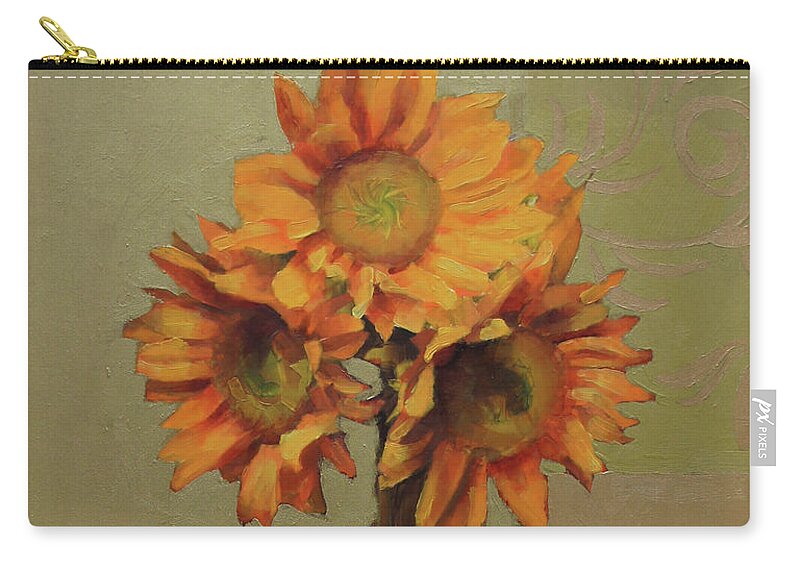 Sunflowers Zip Pouch featuring the painting Sunflowers in a blue vase by Cathy Locke