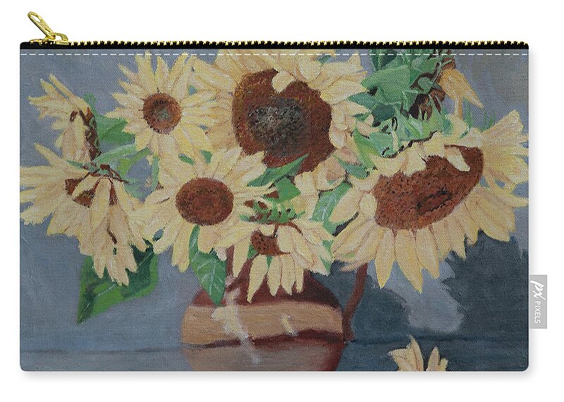 Flower Zip Pouch featuring the painting Sunflowers by Masami IIDA