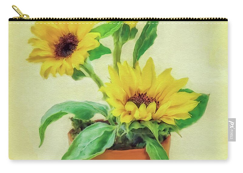 Sunflowers Zip Pouch featuring the mixed media Sunflowers by Olga Hamilton