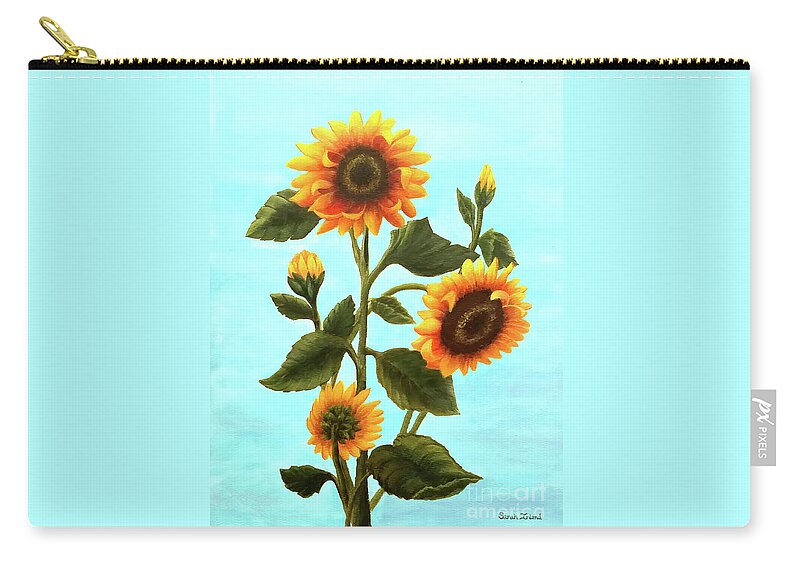 Portrait Zip Pouch featuring the painting Sunflowers on Blue by Sarah Irland