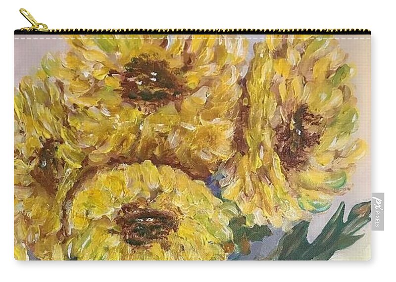 Flower Zip Pouch featuring the painting Sunflowers by Tetiana Bielkina