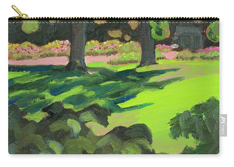 Columbus Zip Pouch featuring the painting Sunlight and Shadows, Whetstone Park by Katherine Crowley
