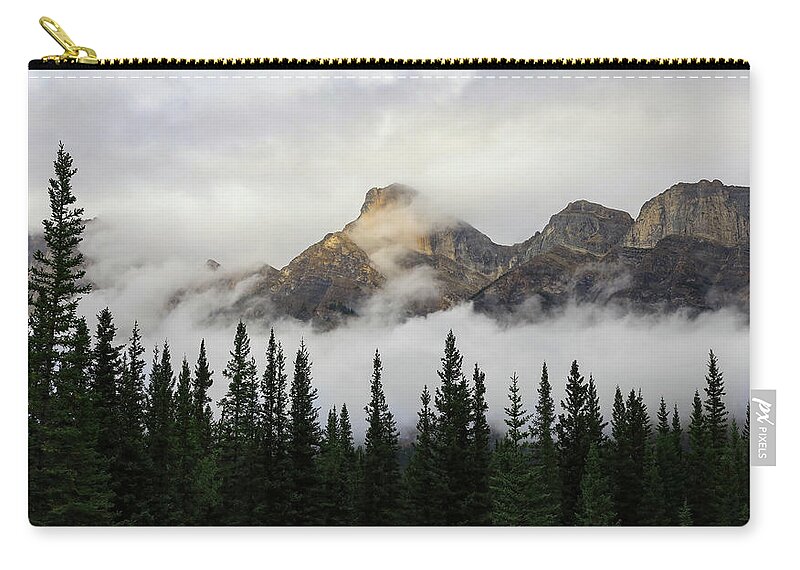 Sunlit Mountain Peak Canadian Rockies Zip Pouch featuring the photograph Sunlit Mountain Peak Canadian Rockies by Dan Sproul