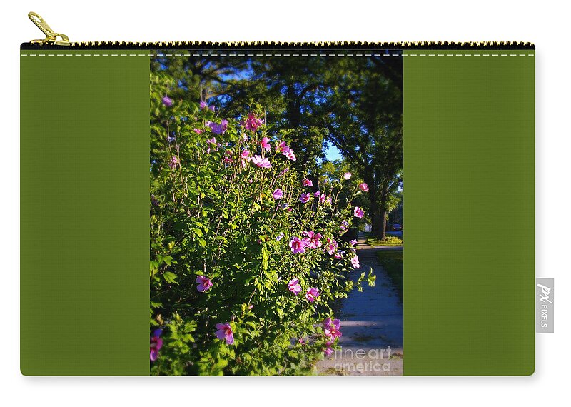 Nature Zip Pouch featuring the photograph Sunlit Pink Flowers by Frank J Casella