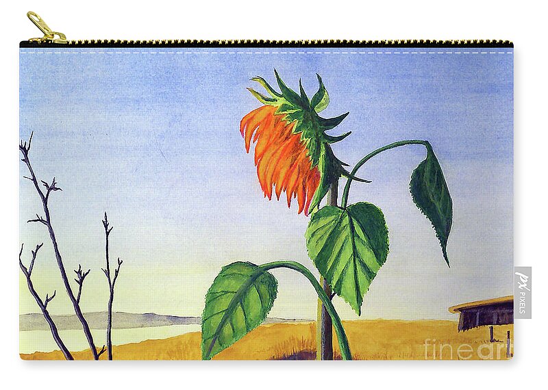 Sunflower Zip Pouch featuring the painting Sunlit Sunflower by Rohvannyn Shaw