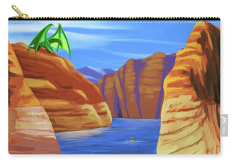 Dragon Zip Pouch featuring the digital art Sunlit Swim by Rohvannyn Shaw