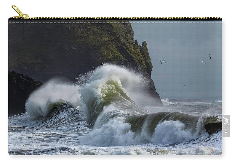 Sunlit Waves Zip Pouch featuring the photograph Sunlit Waves by Wes and Dotty Weber