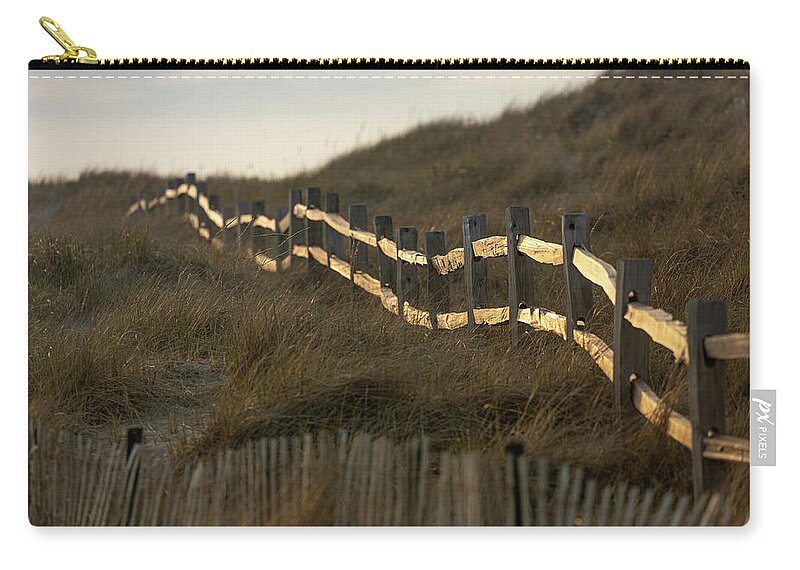 Sunshine Zip Pouch featuring the photograph Sunny Beach Fence by Denise Kopko