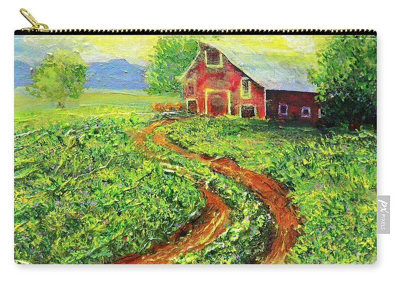 Red Barn Zip Pouch featuring the painting Sunny Day On The Farm by Lee Nixon