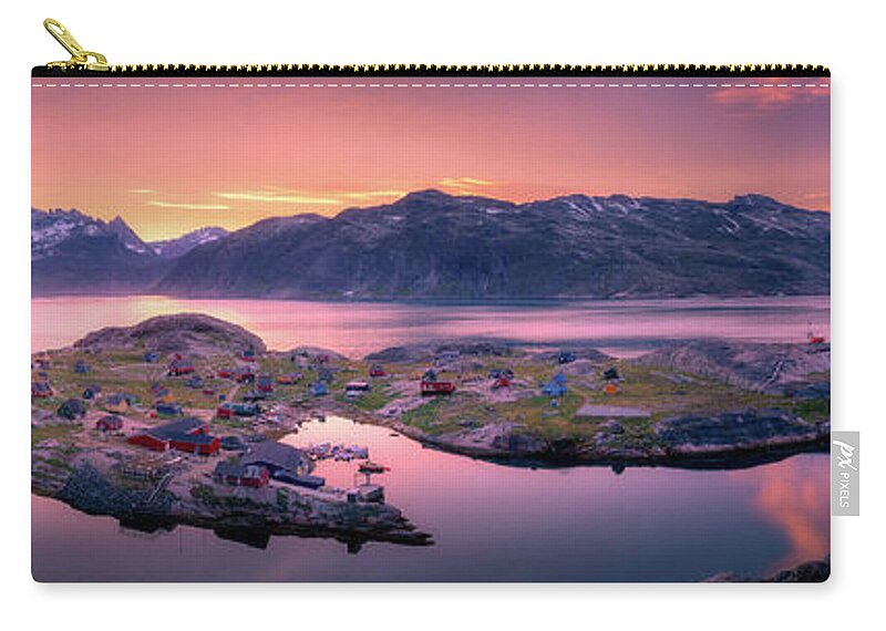 Fjord Zip Pouch featuring the photograph Sunrise at a Fishing Village by Henry w Liu