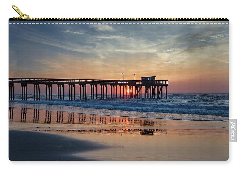 Avalon Pier Zip Pouch featuring the photograph Sunrise at Avalon Pier by Sylvia Goldkranz