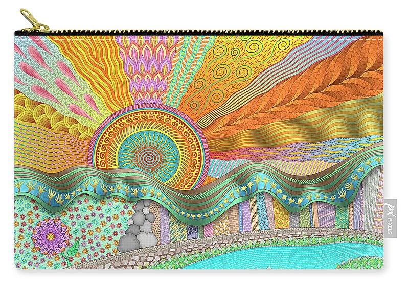 Imaginary Lands Zip Pouch featuring the digital art Sunrise In Finger Tree Forest by Becky Titus