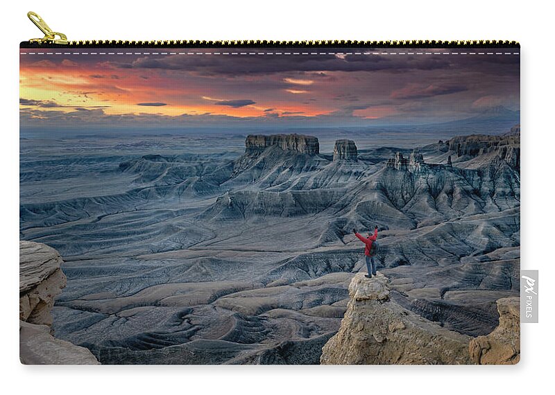 Utah Zip Pouch featuring the photograph Sunrise Moonscape Overlook, Southern Utah by Michael Ash